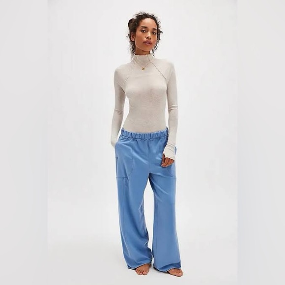 NWT Free People Intimately Don’t Wait Up Longe Pants in Harbor Combo, size L - Picture 2 of 12
